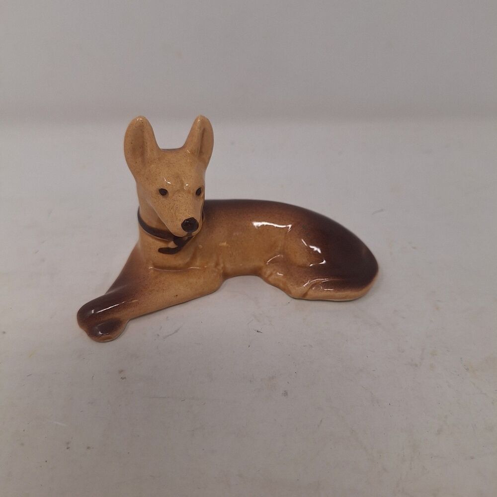 Vintage Walker Pottery Resting Dog Figurine 1940s German Shepard Ceramic Decor